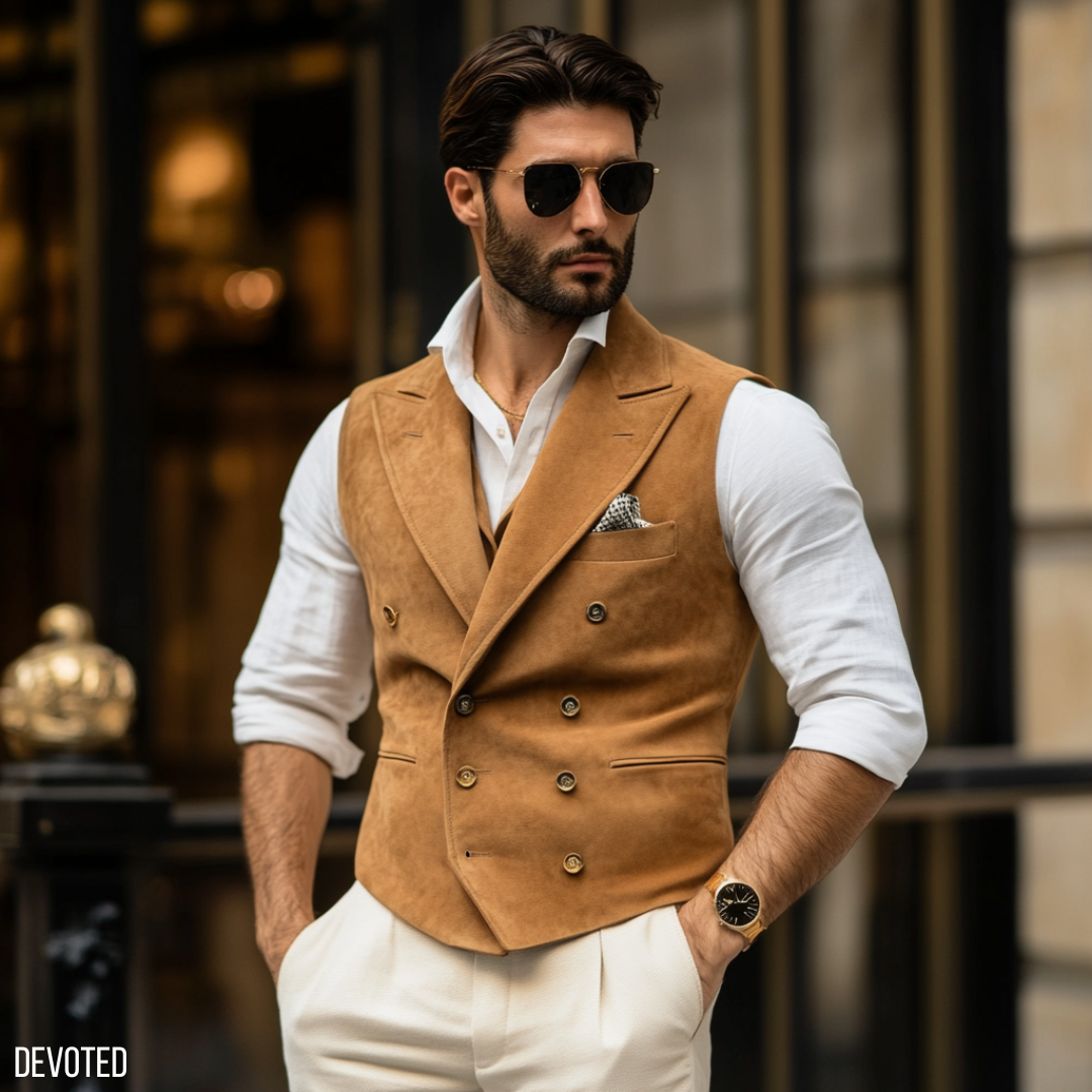 Neptune Waistcoat Tan - Nappa Suede