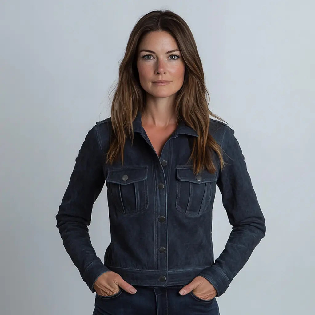 Clover Jacket Blue - Nappa Suede