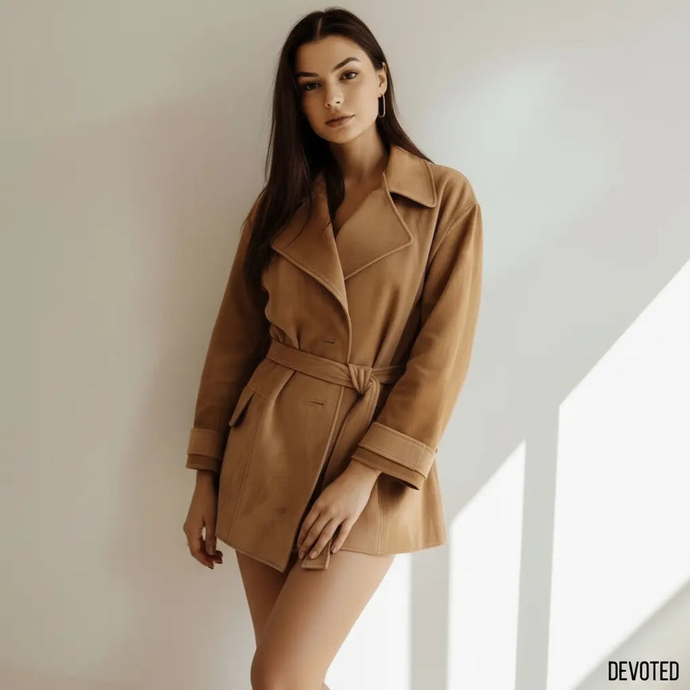 Luna Long Coat Tan - Nappa Suede