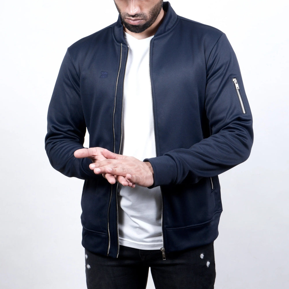 Varsity Jacket - Dual Zipper Navy - Fleece