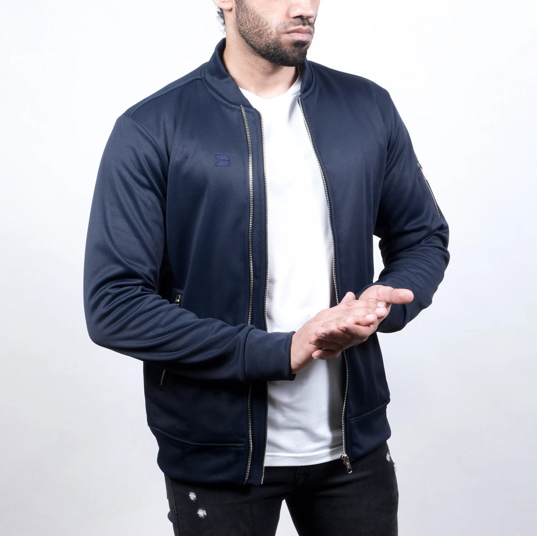 Varsity Jacket - Dual Zipper Navy - Fleece