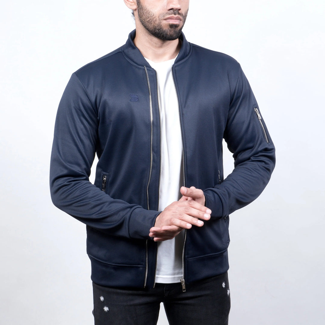 Varsity Jacket - Dual Zipper Navy - Fleece